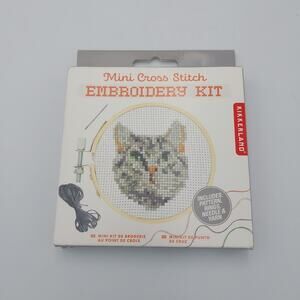 Kikkerland Mini Cross Stitch Embroidery Kit-Cat Pattern